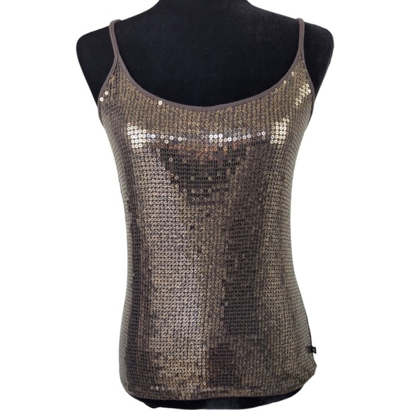 Michael Michael Kors Brown Sequin embroidered front tank top Size M petite - Picture 1 of 11